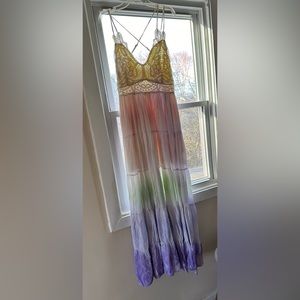 Size large rainbow ombré maxi dress with crochet bust design